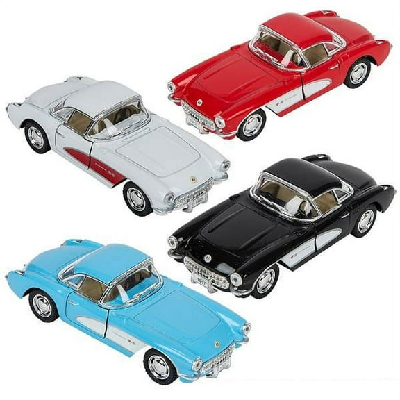 Rhode Island Novelty- Pull Back Die-Cast Metal Vehicles - SET OF 4 1957 CHEVROLET CORVETTES (5 inch)