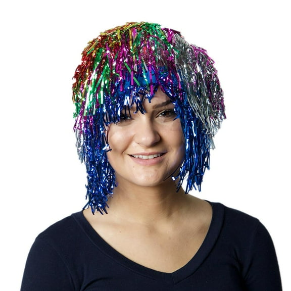 Rhode Island Novelty Rainbow Multi Color Tinsel Wig