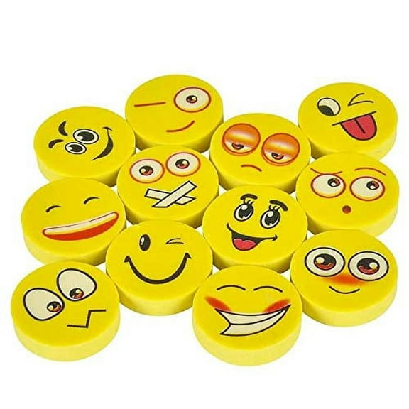 Rhode Island Novelty  Round Emoticon Face Erasers Lot of 72 Assorted Multi-Colored