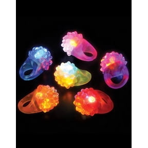 Set of 12 Flashing LED Light Up Costume Accessory Bumpy Gel Rings