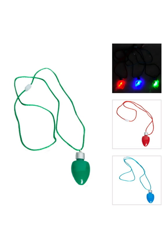 Set of 12 Flashing Light-up Blinking Christmas Bulb Pendant LED Costume Necklace