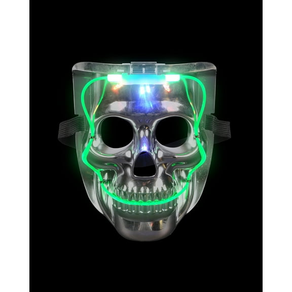 Rhode Island Novelty Silver Light Up LED Smiling Skeleton Skull Mask Halloween Costume Accessory