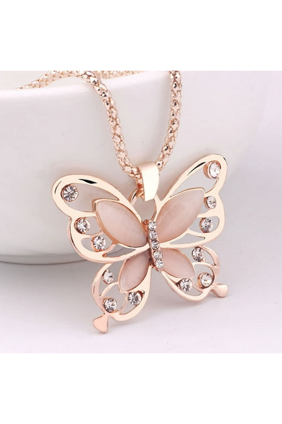 XZNGL Fashion Women Rose Gold Opal Butterfly Charm Pendant Long Chain Necklace Jewelry Mothers Day Gifts On Clearance