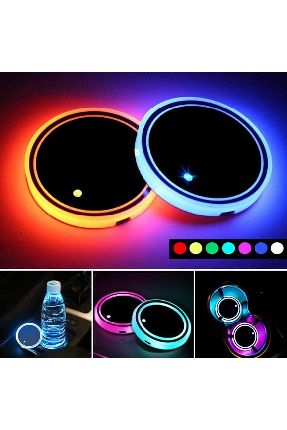 LED Car Cup Holder Lights,7 Colors Changing USB Charging Mat Waterproof Cup Pad,LED Interior Atmosphere Lamp Decoration Light Car Accessories