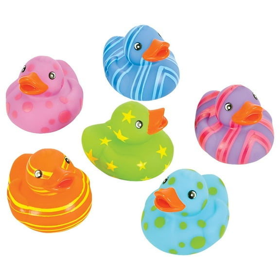 Rhode Island Novelty Toy Multi Colored Patterned Rubber Ducks Bath Set Of 12