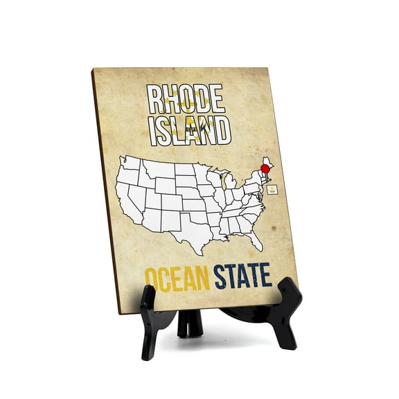 Rhode Island: Ocean State Table Sign with Acrylic Stand (6x8“) | State Pride Collection | Perfect Gift for Coworkers or Family