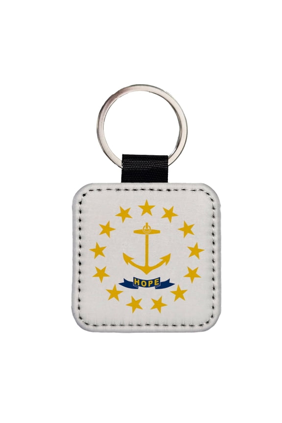 Rhode Island RI State Flag Faux Leather Square Keychain
