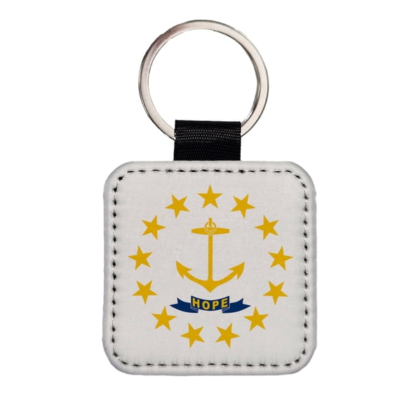 Rhode Island RI State Flag Faux Leather Square Keychain