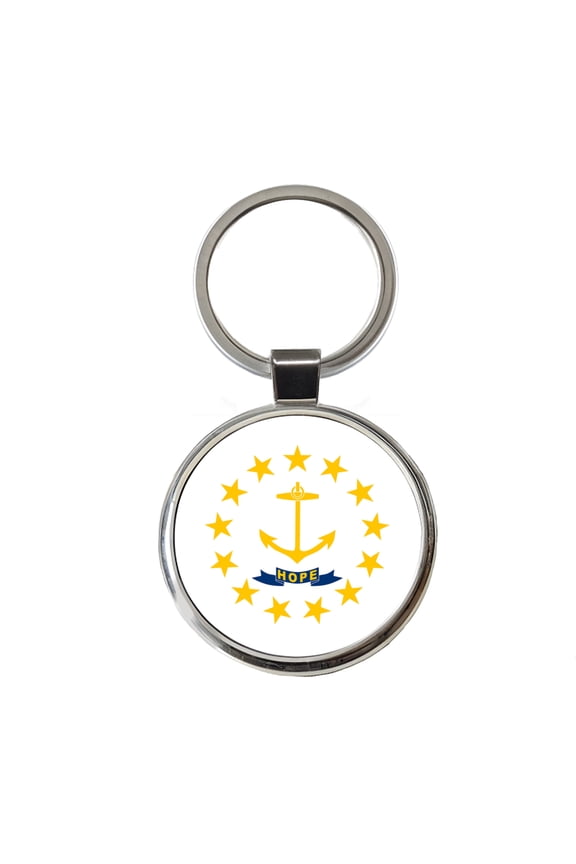 Rhode Island RI State Flag Metal Round Keychain