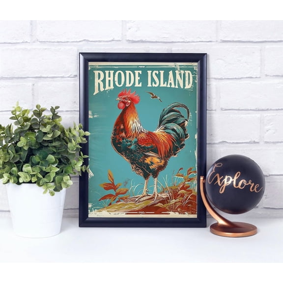 Rhode Island Red Chicken State Bird Whimsical Animal Nature Portrait Wall Art Decor Unframed Paper Print