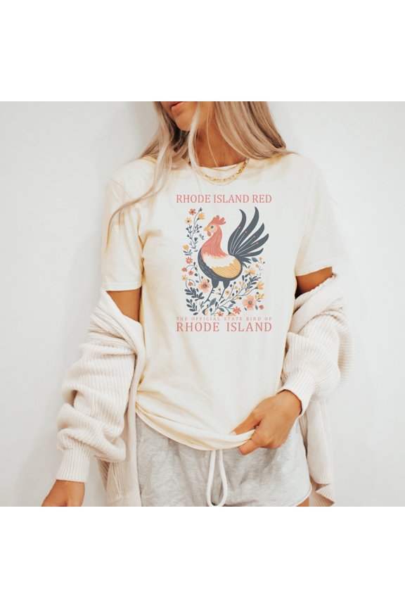 Rhode Island Red State Bird Botanical T-Shirt