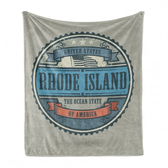 Rhode Island Soft Flannel Fleece Throw Blanket, United States Ocean State of America Grungy Western Style Illustration, Cozy Plush for Indoor and Outdoor Use, 60" x 80", Multicolor, by Ambesonne