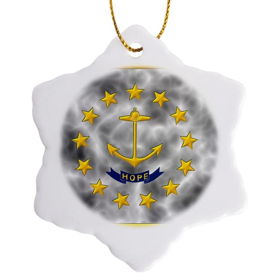 3drose, Rhode-island State Flag, 3 inch Snowflake Porcelain Ornament