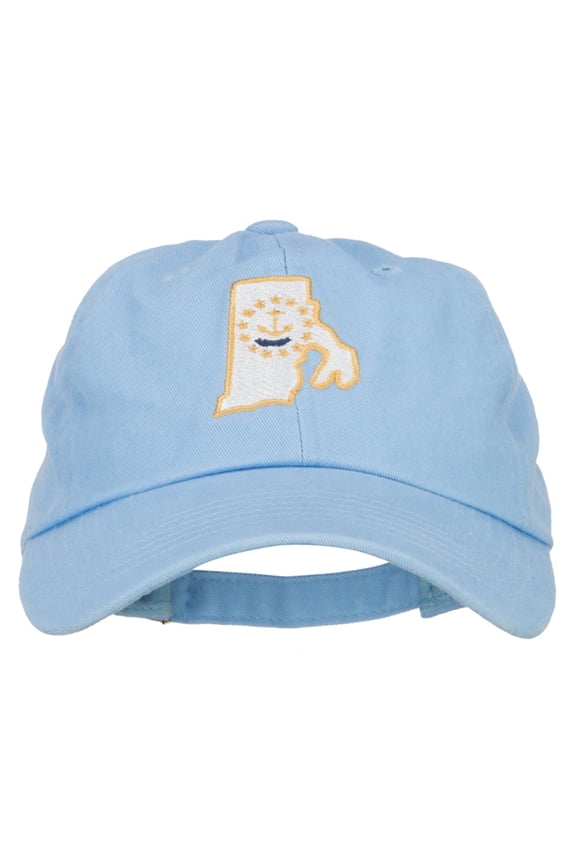 Rhode Island State Flag Map Embroidered Unstructured Washed Cap - Blue OSFM