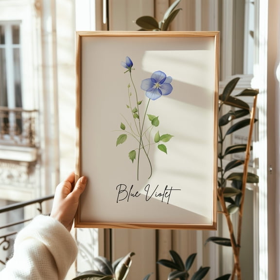 Rhode Island State Flower : Blue Violet Line Art Unframed Paper Print