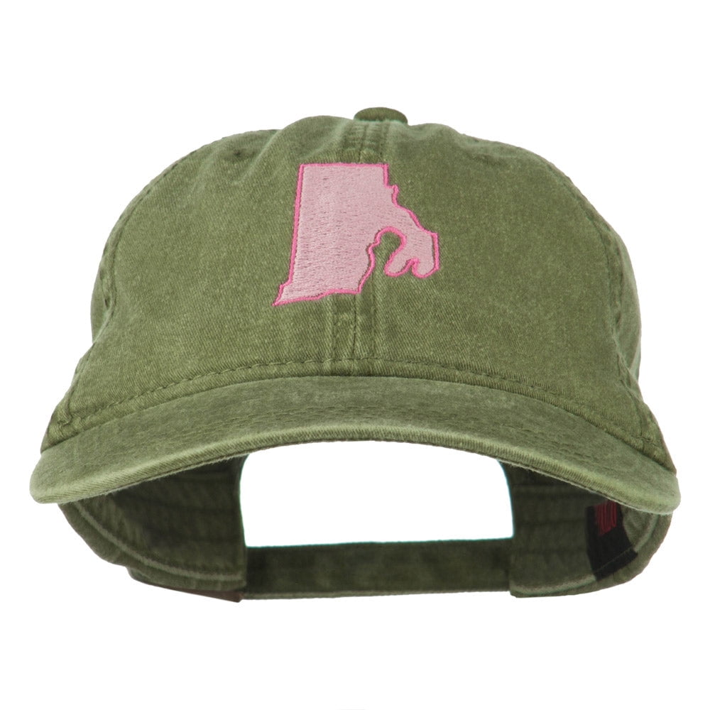 Rhode Island State Map Embroidered Washed Cotton Cap - Olive Green OSFM ...