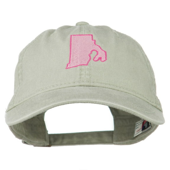 Rhode Island State Map Embroidered Washed Cotton Cap - Stone OSFM