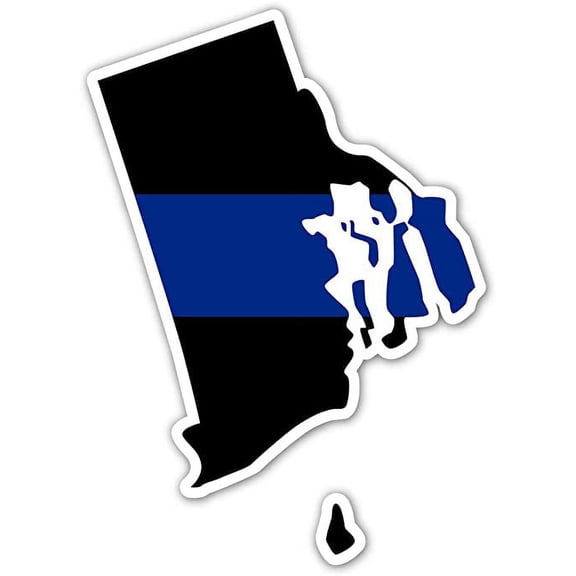 Rhode Island State Shape Police The Thin Blue Line Ribbon - Law Enforcement Family, Supporter, Personnel Bumper Sticker Decal 4x5 in