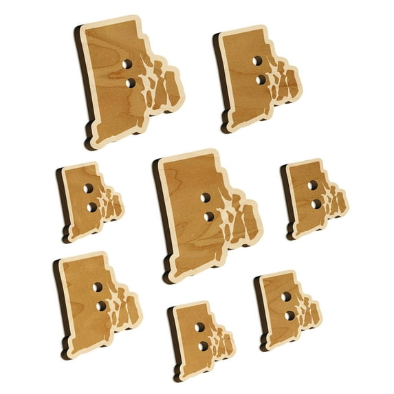 Rhode Island State Silhouette Wood Buttons for Crochet Knitting Sewing DIY Craft - 1.00 Inch Medium (7pcs)