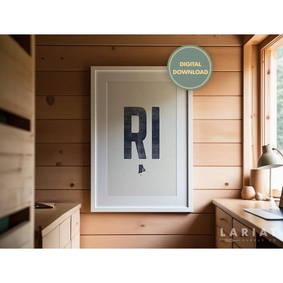 Rhode Island State Vintage Style Ri Print Minimalist Home Decor Abbreviation Art Ri