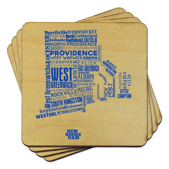 Torched Rhode Island Typography Coaster (Set of 4) Drink Beer Coaster Brown