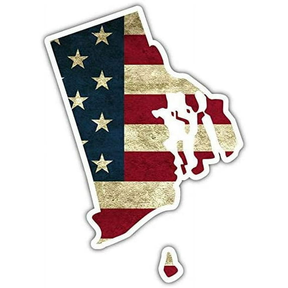 Rhode Island US Flag Arkansas Shaped Worn Out US Flag Vinyl Bumper Sticker Decal 4"X 5"