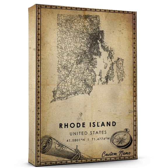 Rhode Island US Map Poster, Rhode Island US road Map Art Poster, Canvas,, Rhode Island US Map Canvas - 89AZ1287