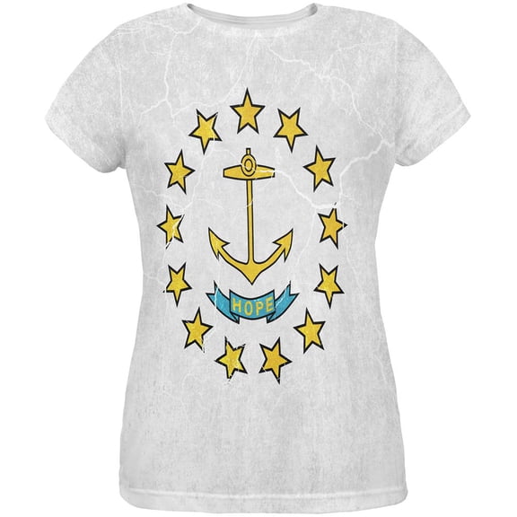 Rhode Island Vintage Distressed State Flag All Over Womens T Shirt Multi X-LG