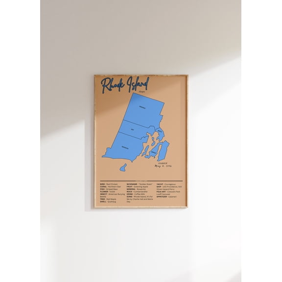 Rhode Island Vintage Map : Us State Art Unframed Paper Print