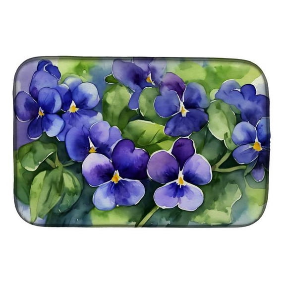 Rhode Island Violets in Watercolor Dish Drying Mat 14 in x 21 in