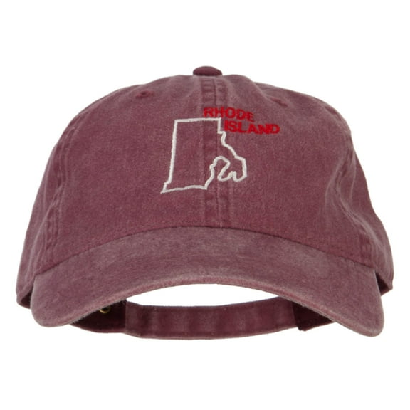 Rhode Island with Map Outline Embroidered Washed Cotton Cap - Maroon OSFM