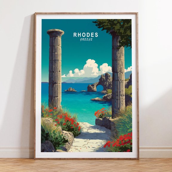 Rhodes Greece Mediterranean Island Wall Art, Stretched Canvas Size 16x24
