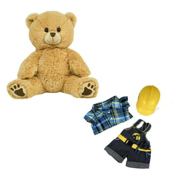 Rhodes the Long Hair Bear 16 Inch with Construction Worker with Hardhat Plush Toy - Soft & Cuddly Stuffed Animal with Feature