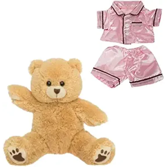 Rhodes the Long-Haired Bear in Luxe 8-Inch Pink Satin PJs  Fluffy Plush Toy for Cozy Comfort and Relaxation