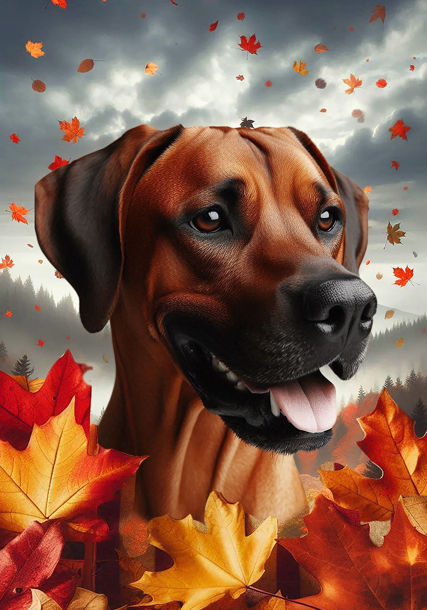Fall Ridgeback Rhodesian Ridgeback - Best of Breed Fall Leaves Outdoor House Flag 28 ...