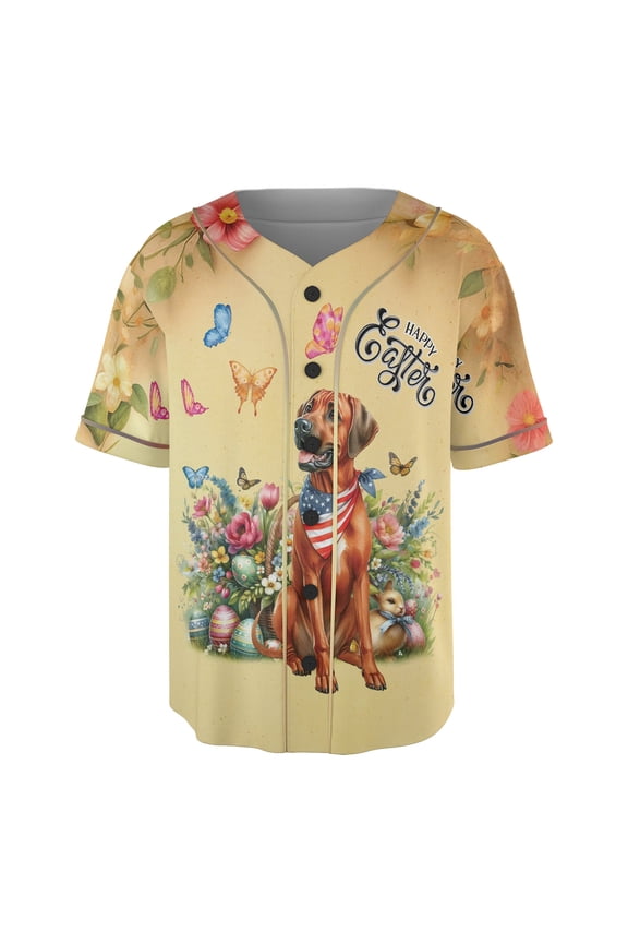 Rhodesian Ridgeback Celebrates Spring and Enjoys a Happy Easter All Over Print 3D Baseball Shirt Ridgebacks Dog Lover Gifts Softball Sport - 02001