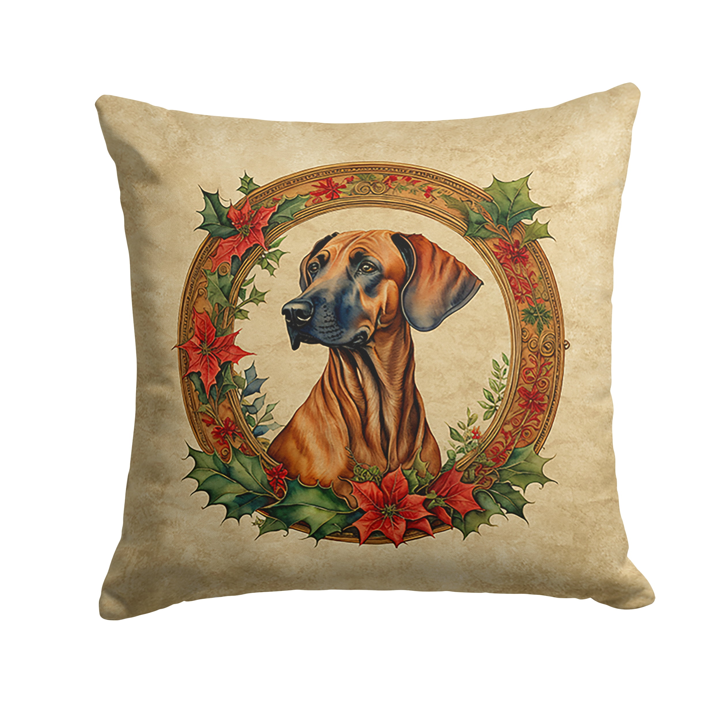Rhodesian Ridgeback Christmas Flowers Throw Pillow 14 in x 14 in ...