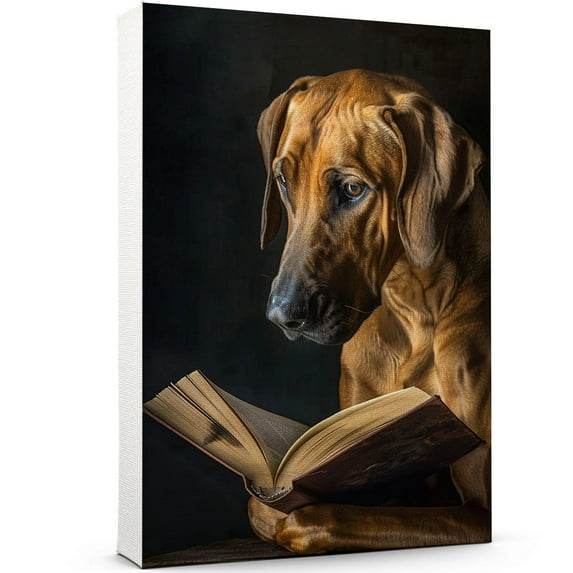 Rhodesian Ridgeback Decor Poster Unframe, Rhodesian Ridgeback Dog Canvas Wall Art, Dog Reading Book Canvas Print Painting Poster Wall Decor Dog Lovers Gifts