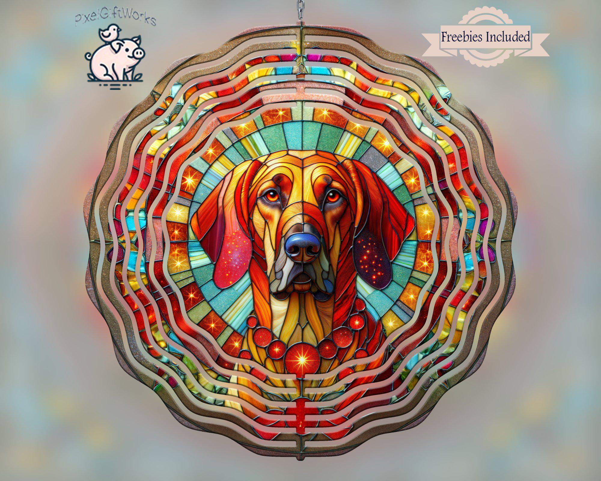 Stained Glass Pattern Rhodesian Ridgeback Rhodesian Ridgeback Dog 3D Wind Spinner Stained Glass Kinetic Art ...
