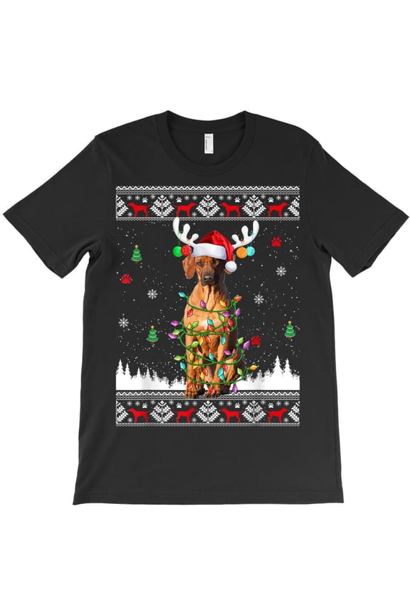Rhodesian Ridgeback Dog Funny Christmas Lights Holiday Sweater Graphic H39357 Unisex T-Shirt, Up to 5XL Available