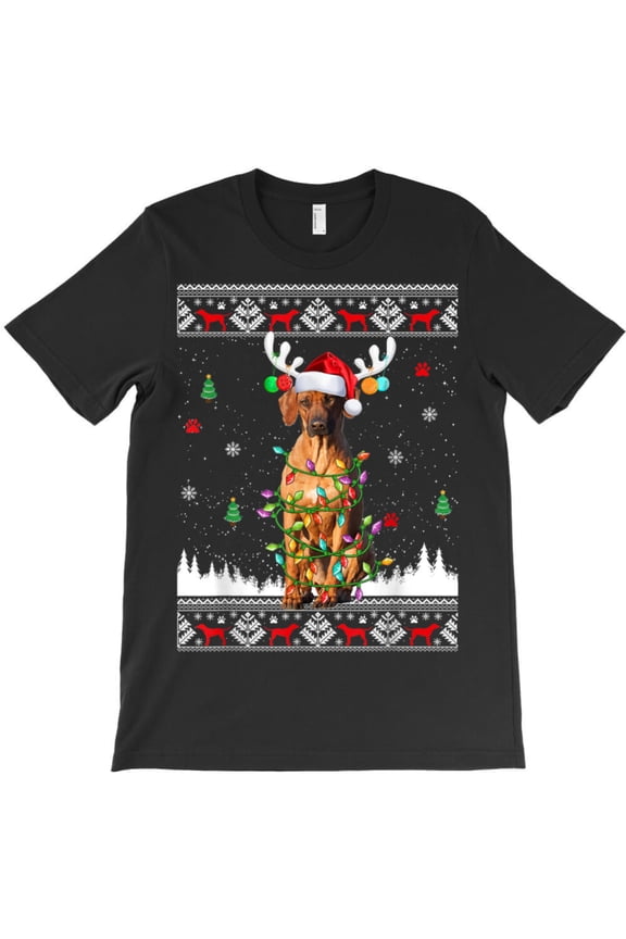 Rhodesian Ridgeback Dog Funny Christmas Lights Holiday Sweater Graphic T-Shirt G6891, Up to 5XL