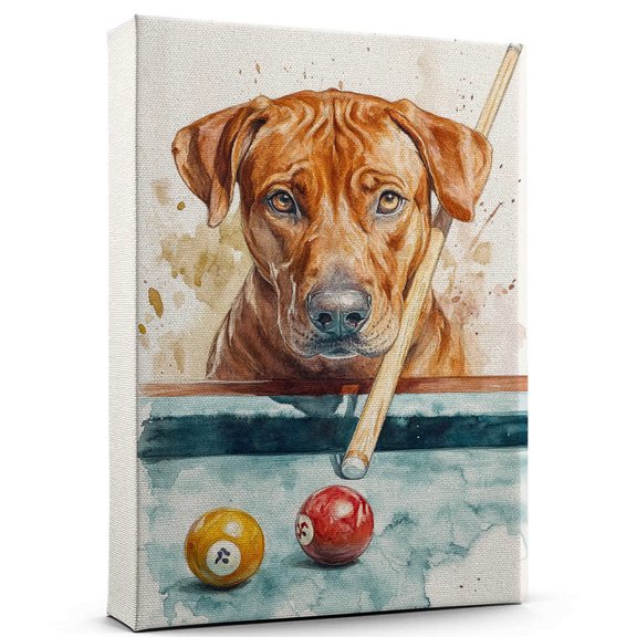 Rhodesian Ridgeback Dog Playing Billiards Wall Canvas – Rhodesian Ridgeback Canvas Art for Dog Lovers, Billiards Canvas and Unique Room Decor