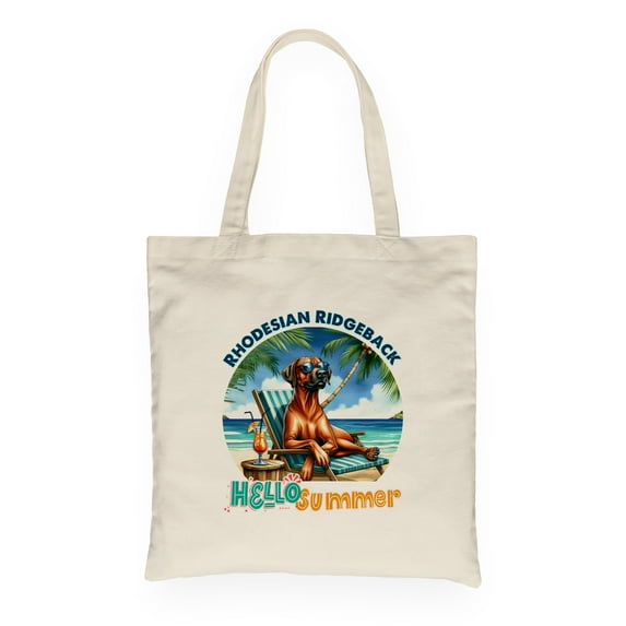 Rhodesian Ridgeback Hello Summer Beach Theme with Sunglasses and Tropical Cocktail Canvas Tote Bag Ridgebacks Dog Lover Gifts Reusable Shopping Grocery Bag - 00009