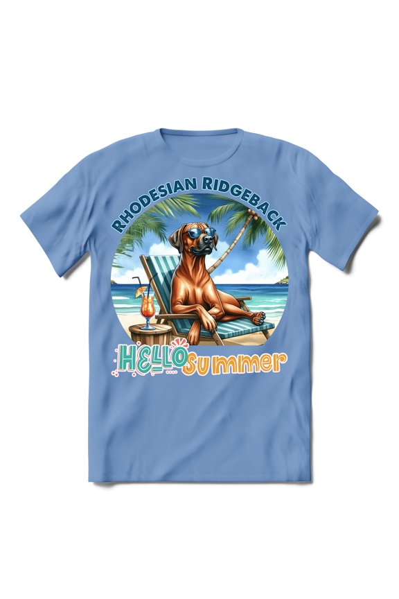 Rhodesian Ridgeback Hello Summer Beach Theme with Sunglasses and Tropical Cocktail Shirt T-shirt Unisex Merch Ridgebacks Dog Lover Gifts - 00009