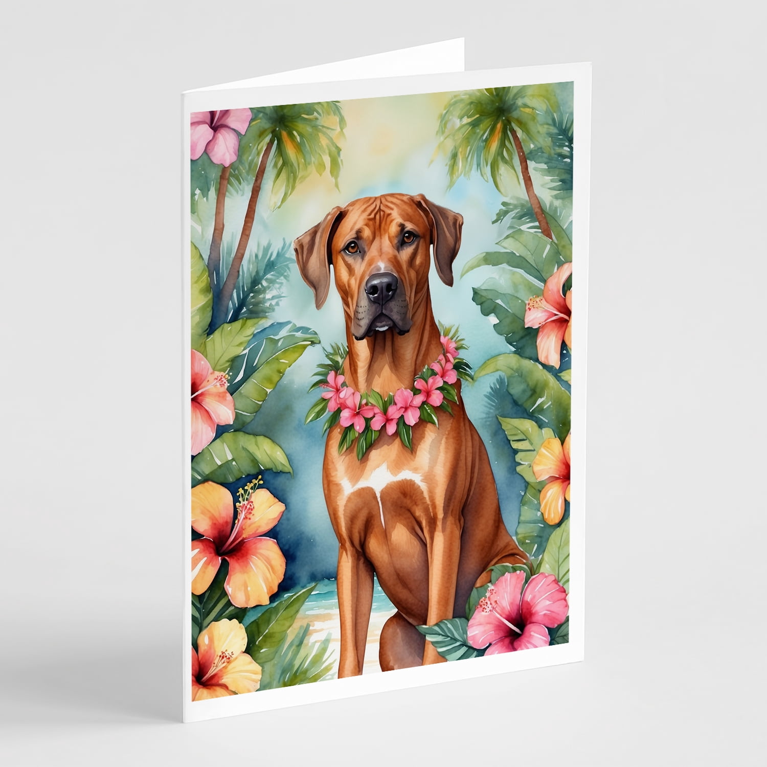 Rhodesian Ridgeback Luau Greeting Cards Pack of 8 7 in x 5 in