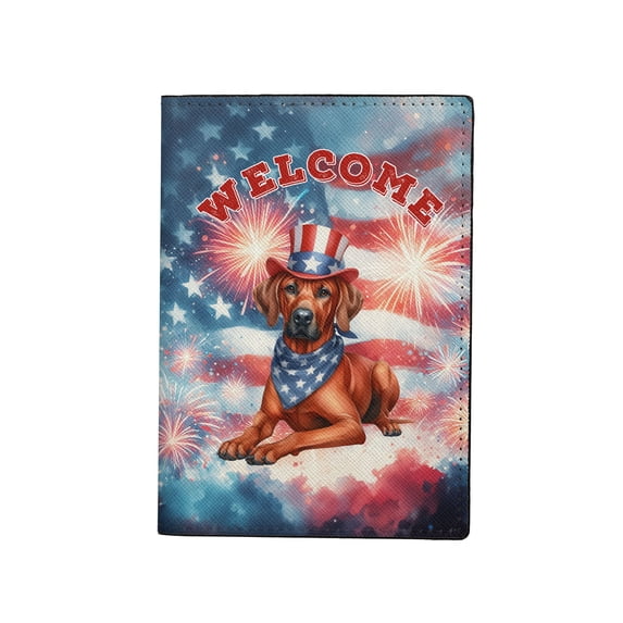 Rhodesian Ridgeback Patriotic Welcome for 4Th of July Independence Day Travel Passport Wallet Ridgebacks Dog Lover Gifts PU Leather Passport Holder Cover - 00010