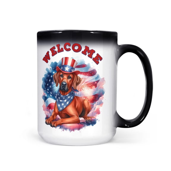 Rhodesian Ridgeback Patriotic Welcome for 4Th of July Independence Day Heat Color Changing Mug Ridgebacks Dog Lover Gifts Magic Coffee Mug - 00010