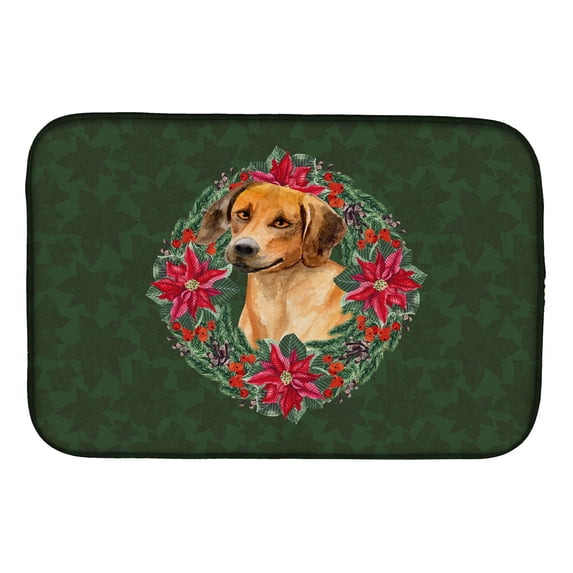 Rhodesian Ridgeback Poinsetta Wreath Dish Drying Mat