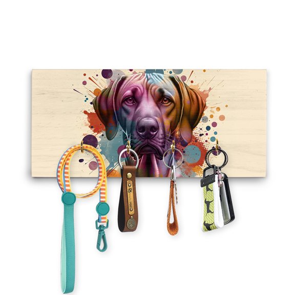 Rhodesian Ridgeback Portrait Watercolor Vintage Retro Styles Wood Key Holder Ridgebacks Dog Lover Gifts Wall-mounted Key Rack Home Decor - 00001