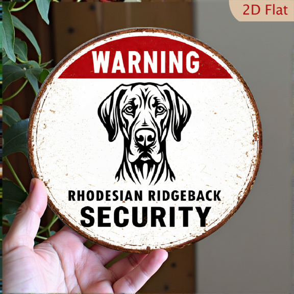 Rhodesian Ridgeback Security Warning Sign, 8x8 Inch Round Vintage Distressed Metal Wall Decor for Home and Property Protection